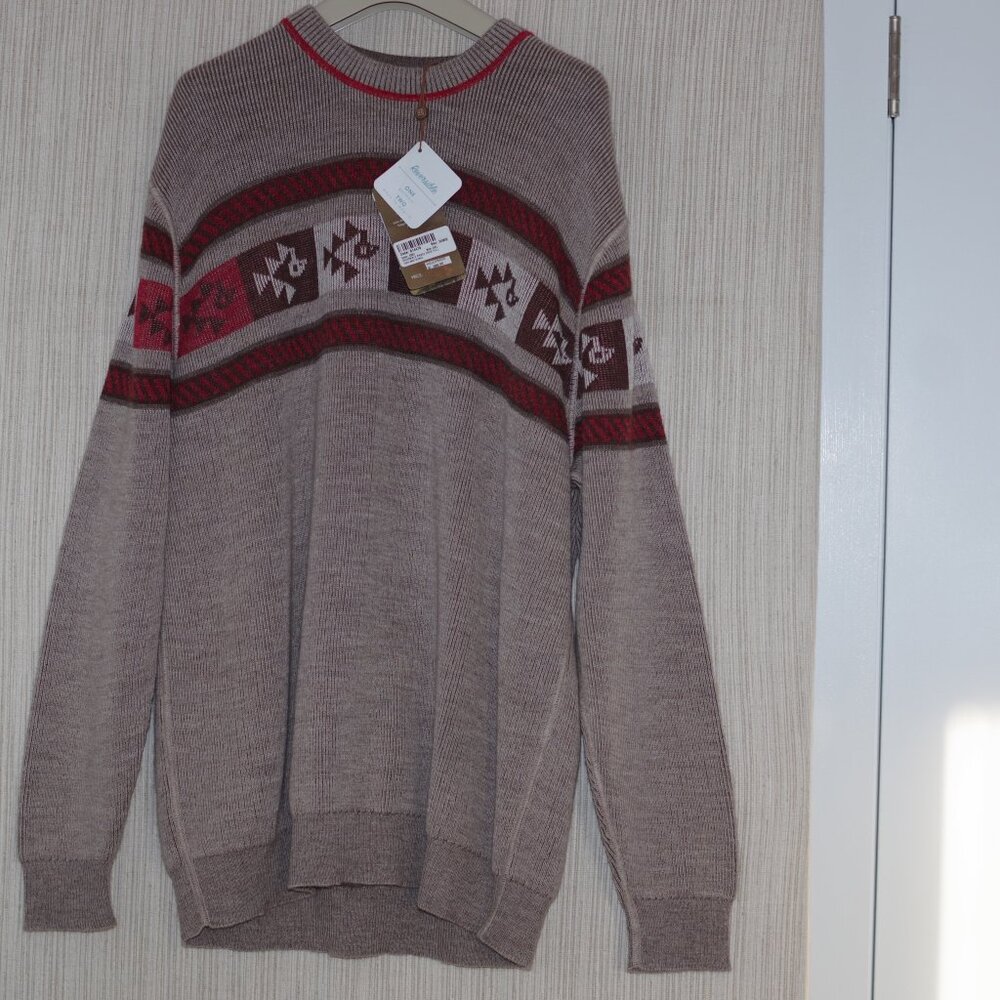 SOL Baby Alpaca Crew Neck Beige Multicolor Men Pullover Size:2XL